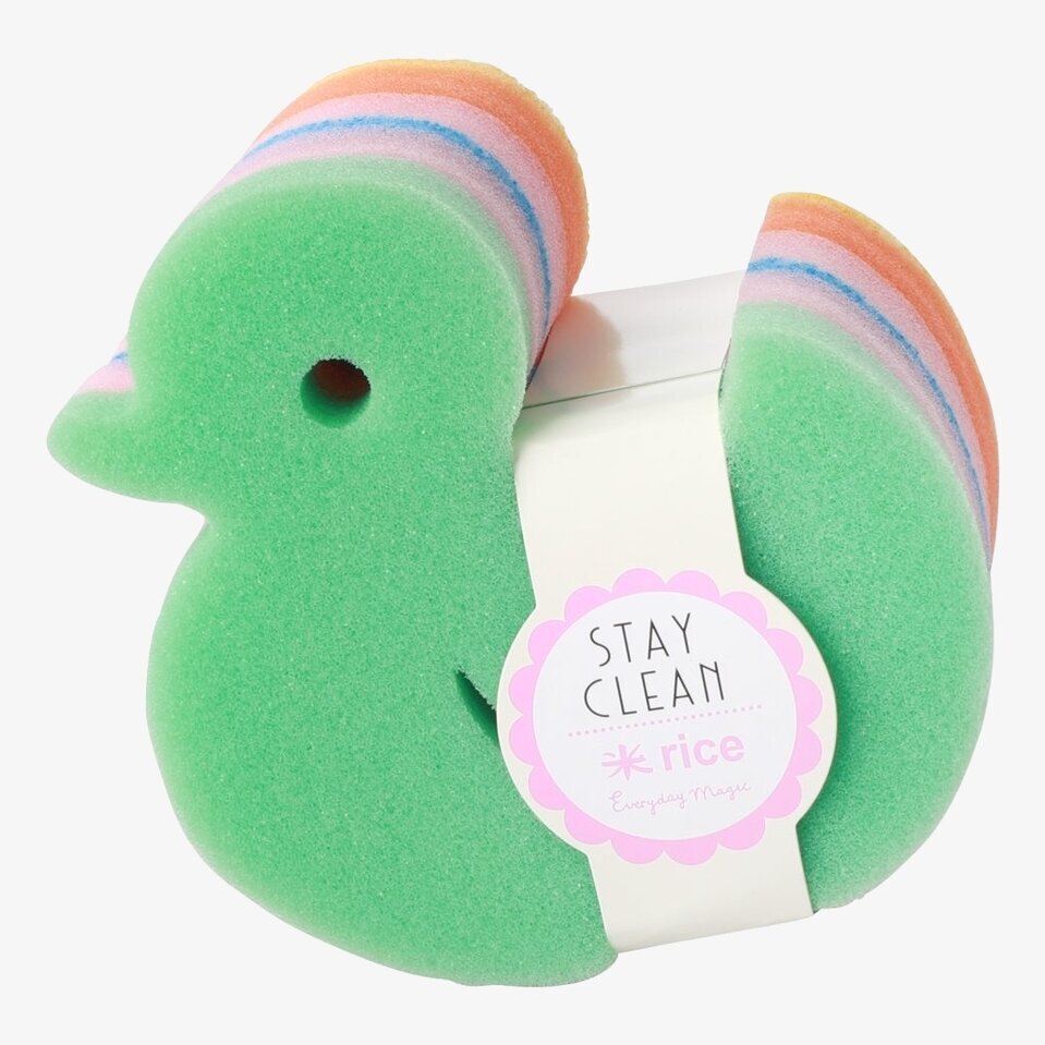 Kökssvamp 2-Pack från Rice i fågelform med färgglada ränder