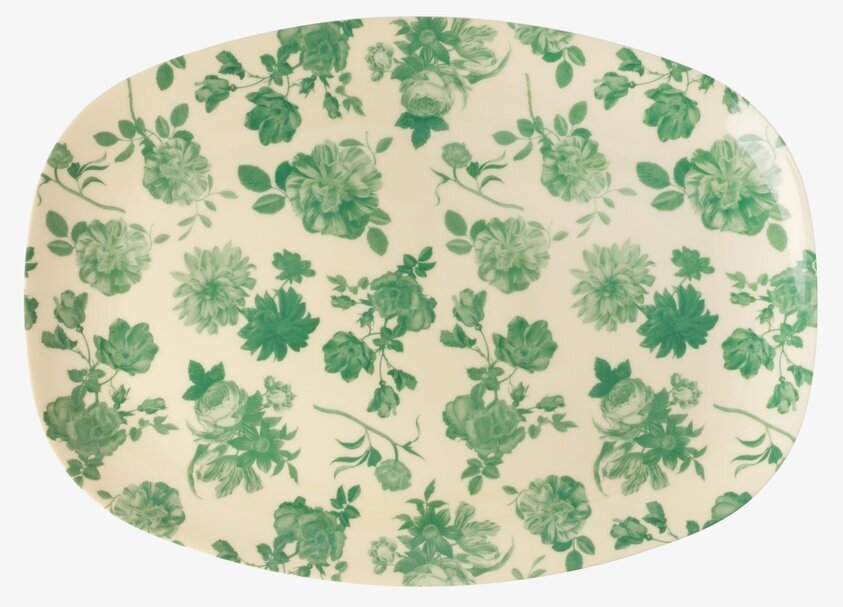 Tallrik Green Rose Print från Rice med grönt blommönster