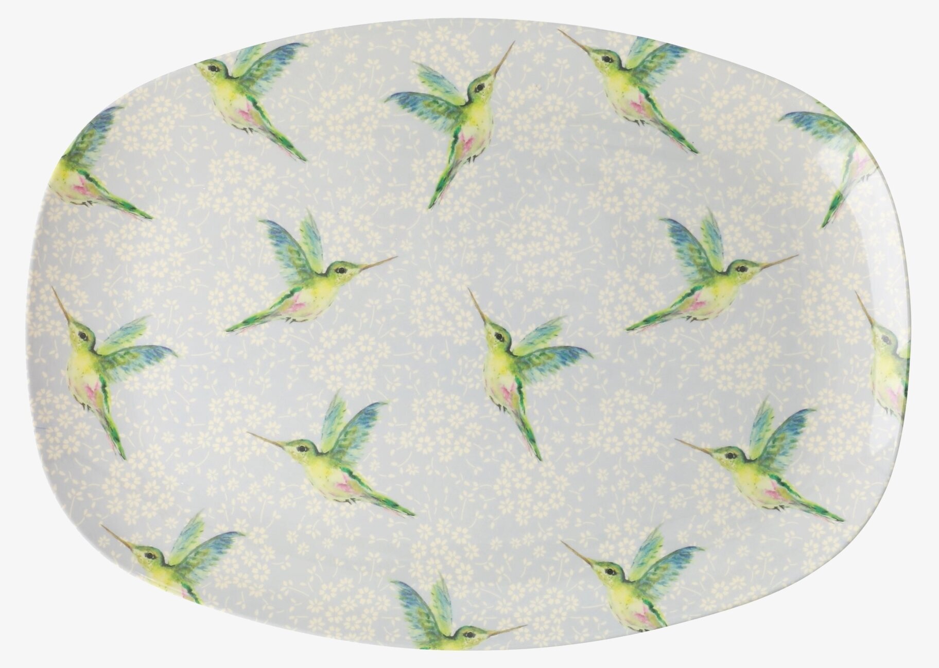 Tallrik Hummingbird Print från Rice med färgglada kolibrier