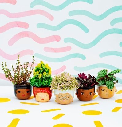 Kruka Mini Rose från Sass & Belle med lekfulla ansikten