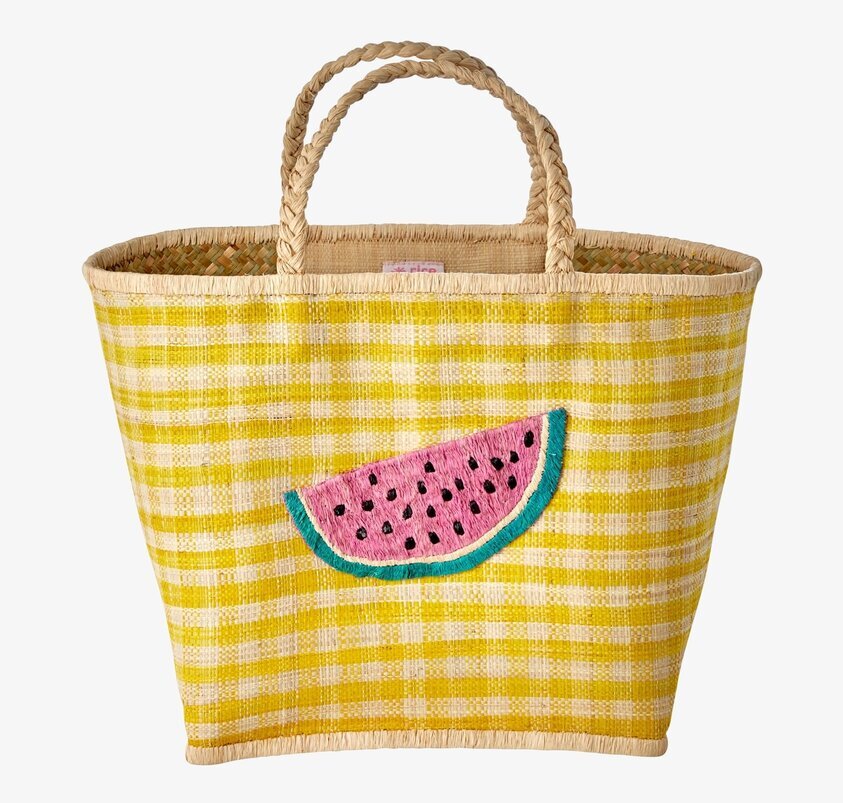 Väska Raffia Watermelon från Rice med livligt mönster