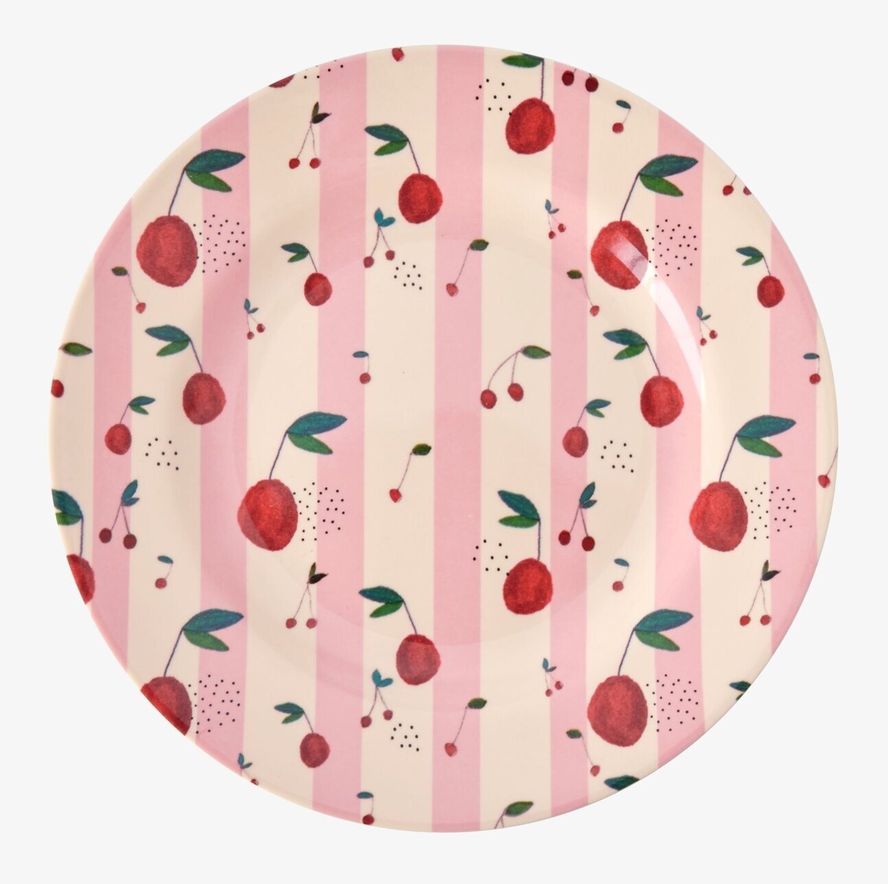 Assiett Cherry Print från Rice med körsbärsmotiv och ränder