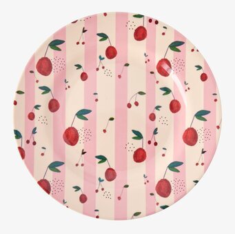 Assiett Cherry Print från Rice med körsbärsmotiv och ränder