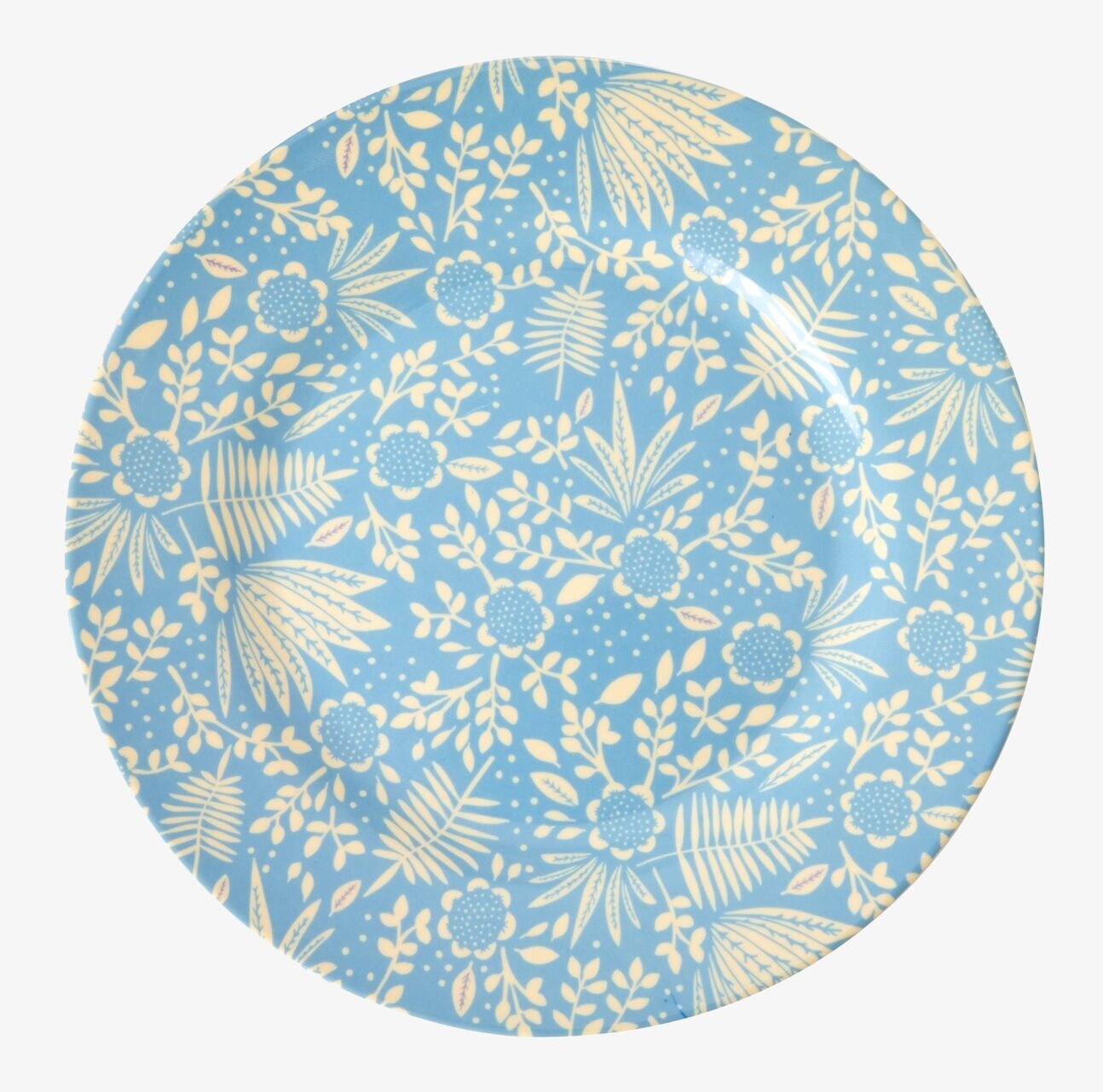 Assiett Blue Fern & Flower Print från Rice på vit bakgrund