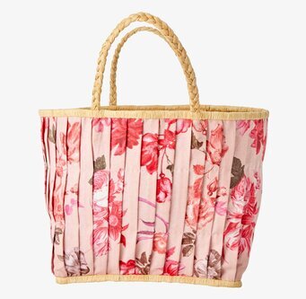 Väska Rose Print Large från Rice med rosentryck och halmhandtag