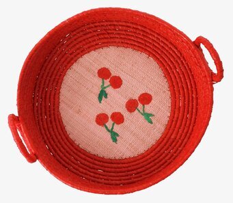 Broderad Brödkorg från Rice med röda blommor och handtag