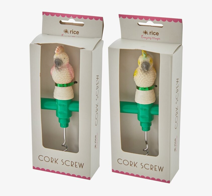 Korkskruv/Vinöppnare Cockatoo från Rice med fågelhandtag