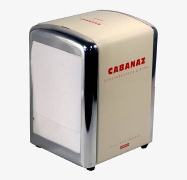 Servettställ vanilj från Cabanaz med kromdetaljer och logotyp