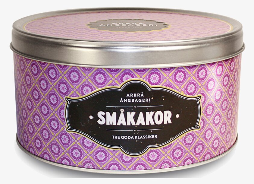 Arbrå Ångbageri Småkakor Lila rund metallburk retro