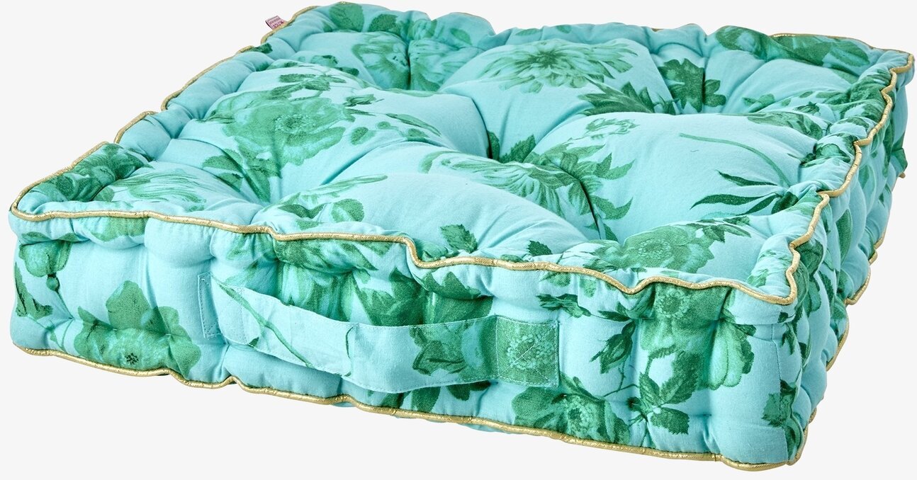 Golvkudde Green Rose Print från Rice med grönt rosmönster