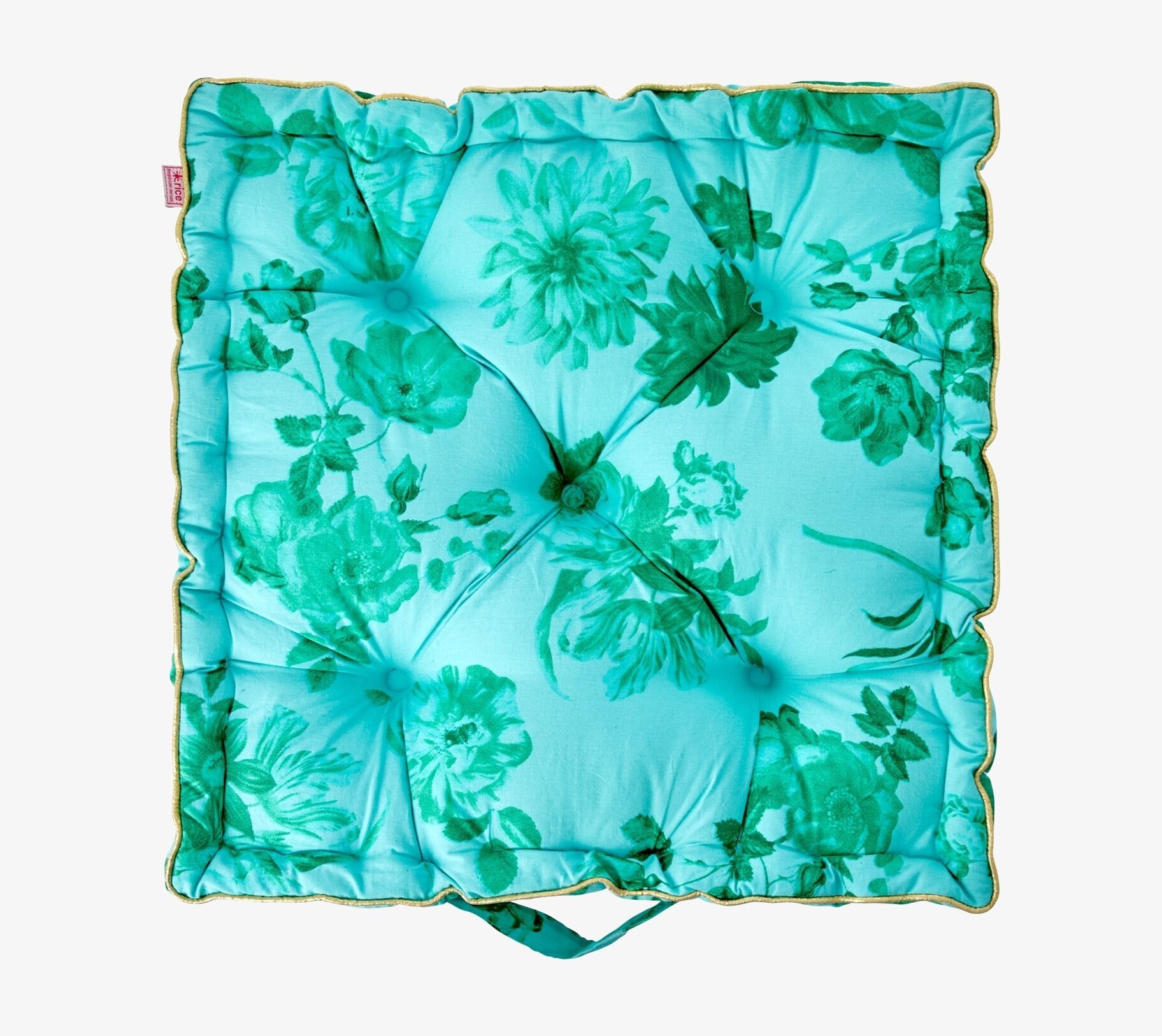 Golvkudde Green Rose Print från Rice med gröna rosor