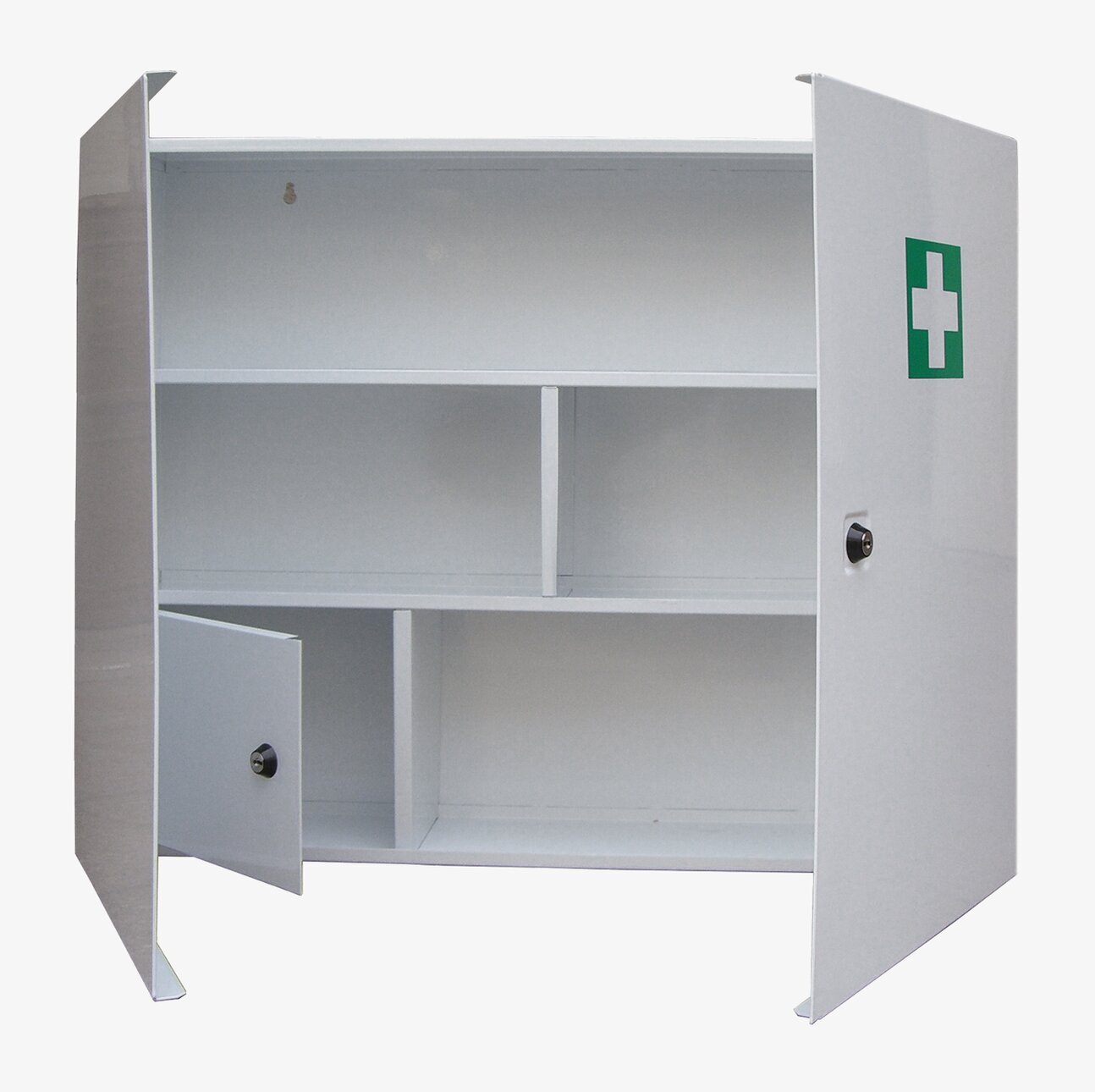 Medicinskåp Vit från Demerx med grönt första hjälpen-kors