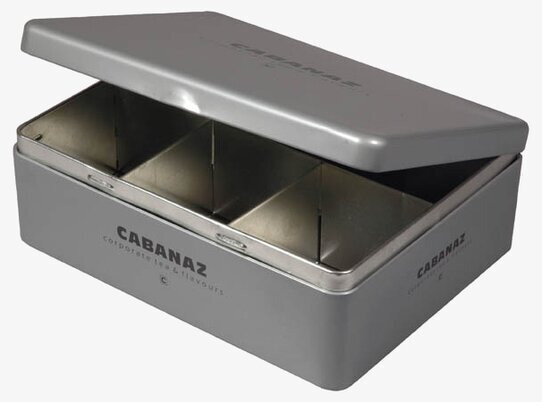 Tebox stålgrå från Cabanaz med tre fack och öppet lock