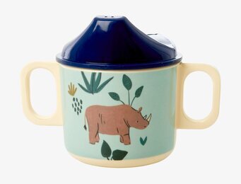 Bild av babymugg med djungeltema och spillsäkert lock