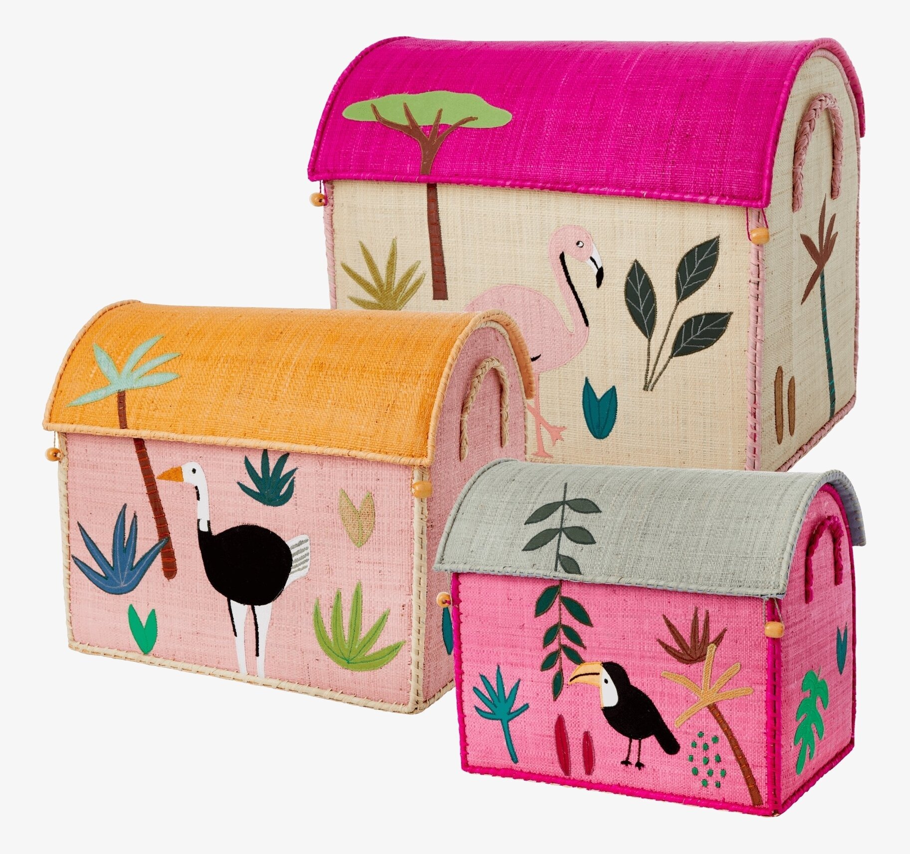 Förvaringskorg Pink Jungle Theme från Rice i tre storlekar