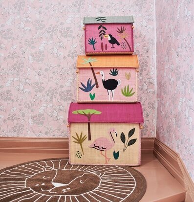Förvaringskorg Pink Jungle Theme från Rice i tre storlekar