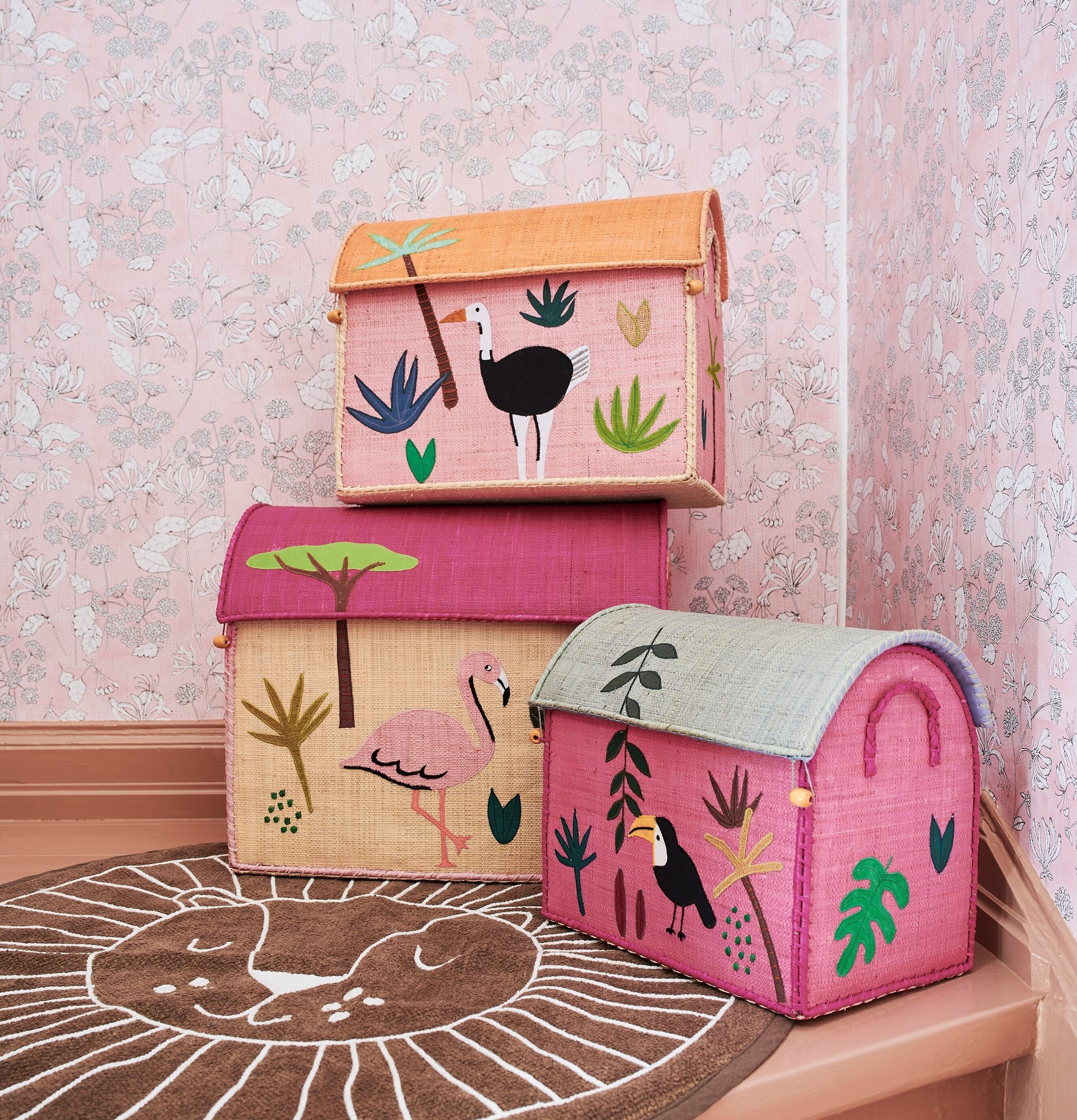 Förvaringskorg Pink Jungle Theme från Rice i tre storlekar