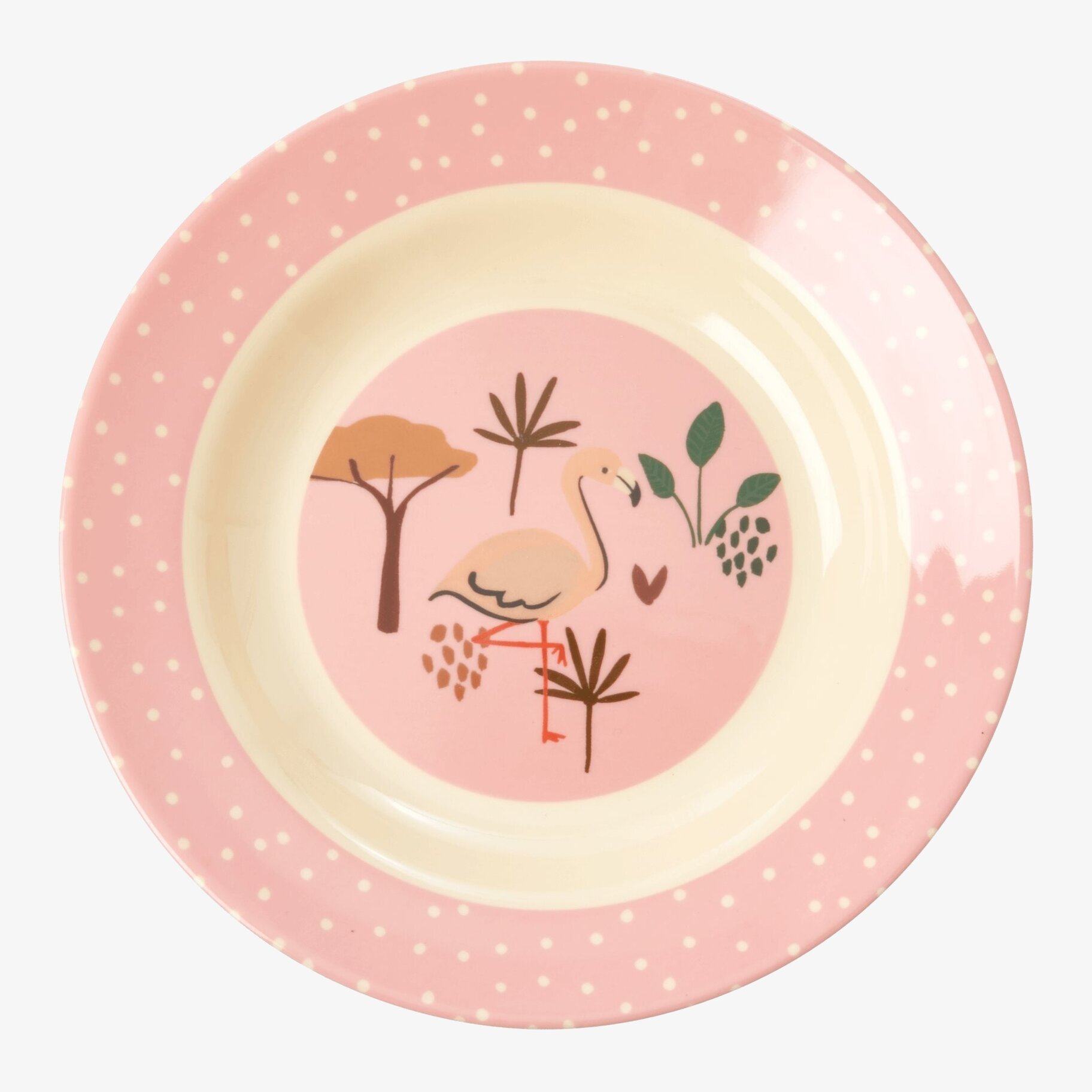 Djup Tallrik Pink Jungle Animals Print från Rice med flamingo