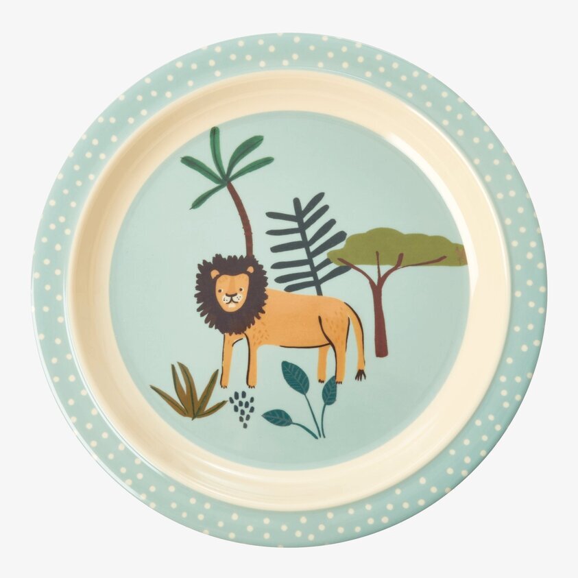 Tallrik Blue Jungle Animals Print från Rice med lejonmotiv