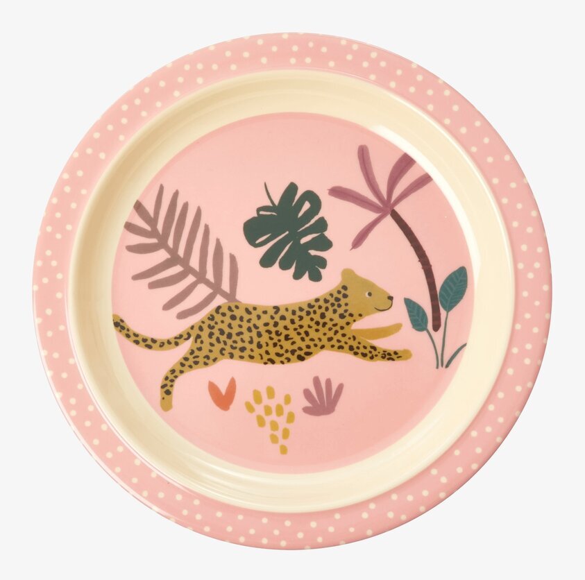 Tallrik Pink Jungle Animals Print från Rice med leopardmotiv