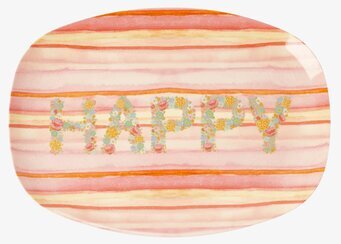 Tallrik Happy Pink Print från Rice med randigt mönster