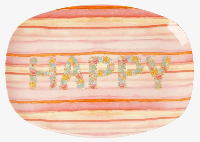 Tallrik Happy Pink Print från Rice med randigt mönster