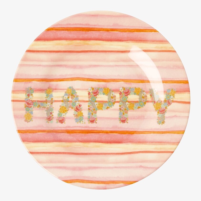 Assiett Happy Pink Print från Rice med rosa ränder och blommor