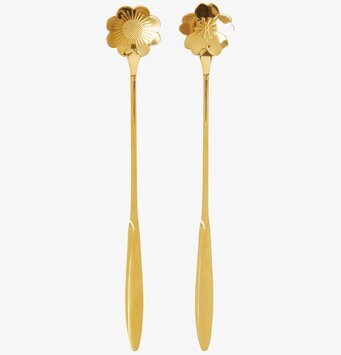 Lång Sked Gold Flower från Rice med gyllene blommönster