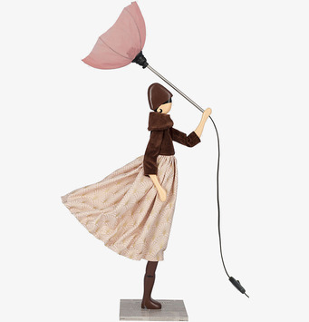 Bordslampa Sia från Skitso med kvinnofigur och paraplyskärm