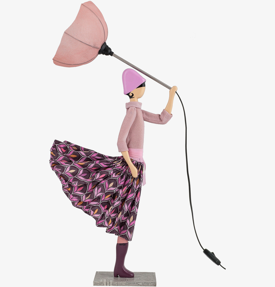Bordslampa Glikeria från Skitso, kvinnlig figur med paraply