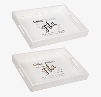 Bricka Trä FIKA Vit från Different Design med text och handtag