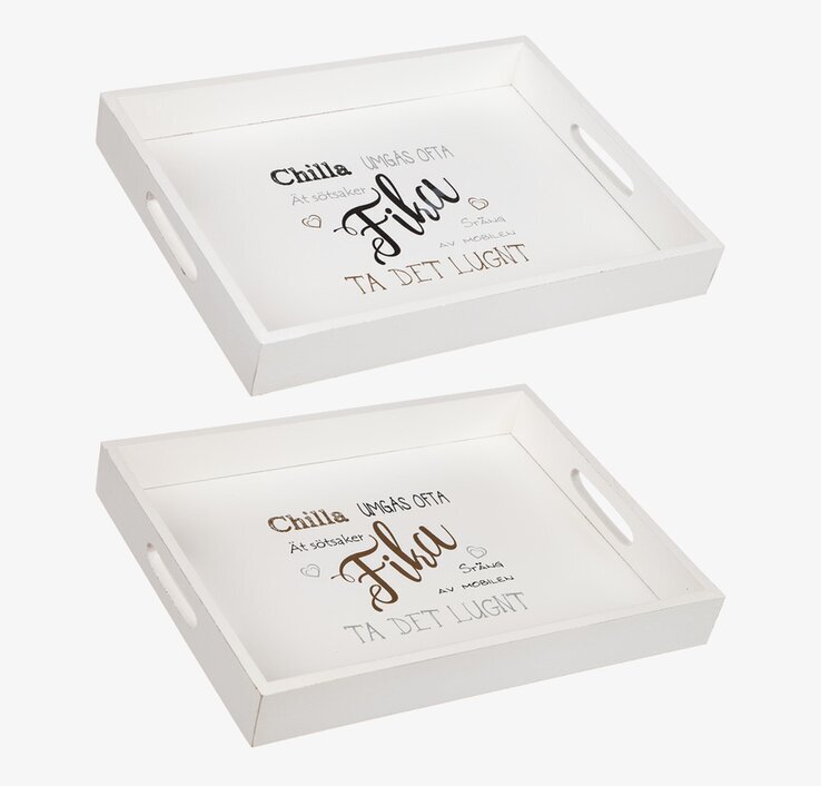 Bricka Trä FIKA Vit från Different Design med text och handtag