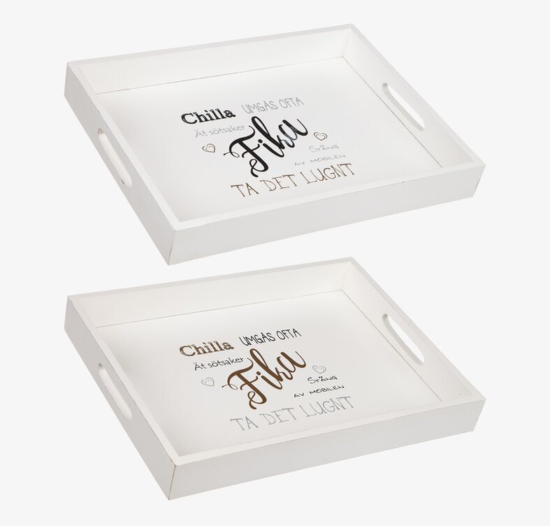 Bricka Trä FIKA Vit från Different Design med text och handtag