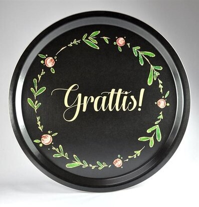 Bricka Grattis från Mellow Design med blommor och text