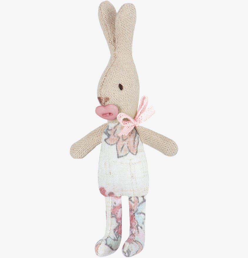 My Rabbit Girl från Maileg i beige linne och blommig klänning