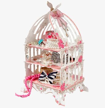 Kakfat Fågelbur Rosa från Talking Tables med smycken