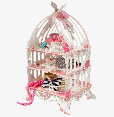 Kakfat Fågelbur Rosa från Talking Tables med smycken