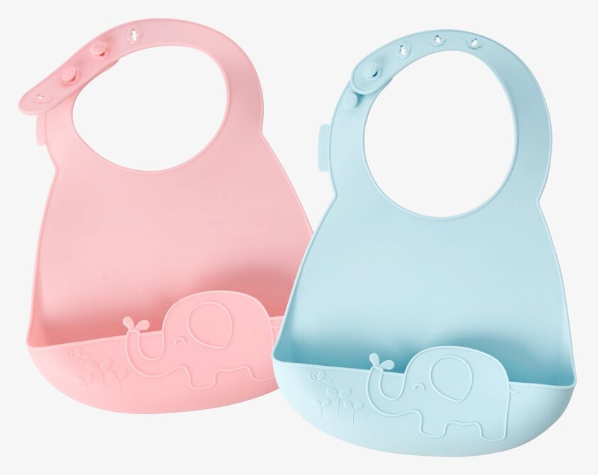 Haklapp Silikon Elefant från Rice i rosa och ljusblå färg