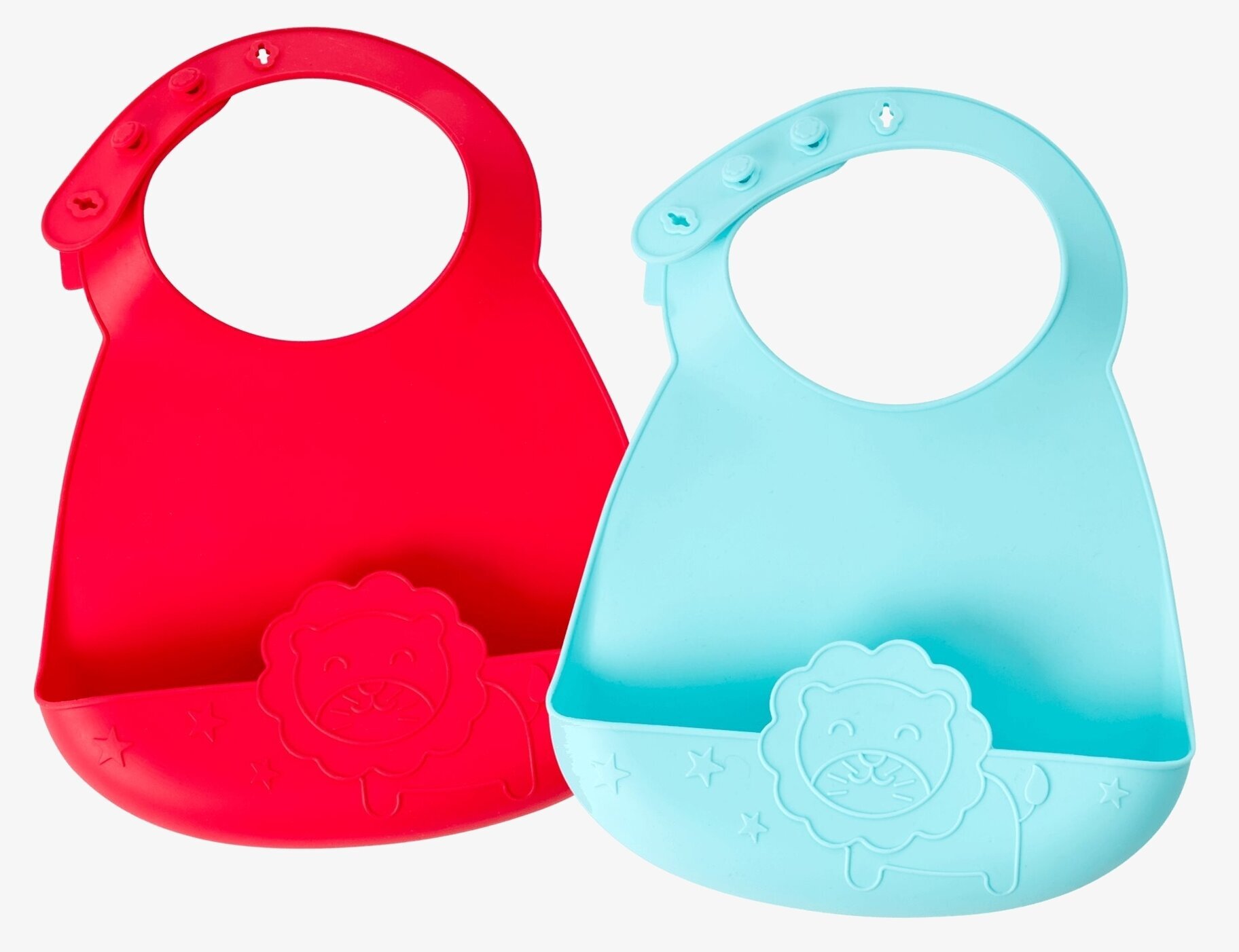 Haklapp Silikon Lejon från Rice i röd och ljusblå färg