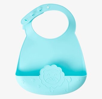 Haklapp Silikon Lejon från Rice i turkosblå med lejonmotiv