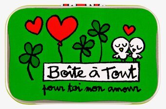 Bild av livfull plåtburk med kärlekstema och fåglar