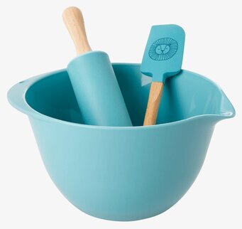 Bakset Lejon Blå från Rice med skål, kavel och slickepott