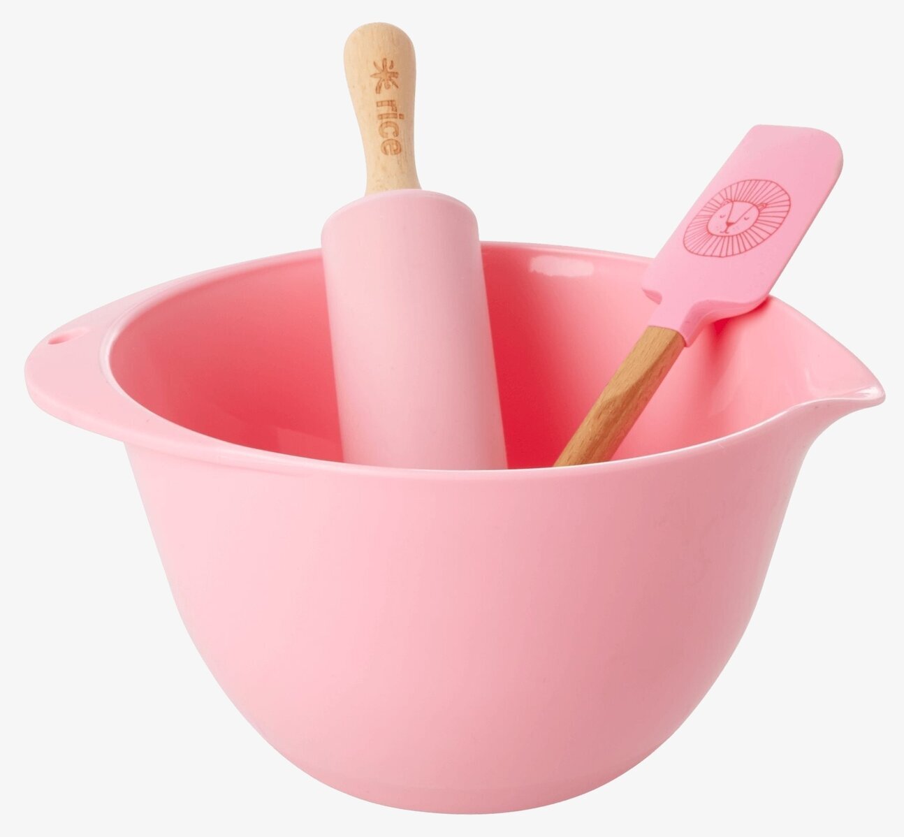 Bakset Lejon Rosa från Rice med skål, kavel och slickepott