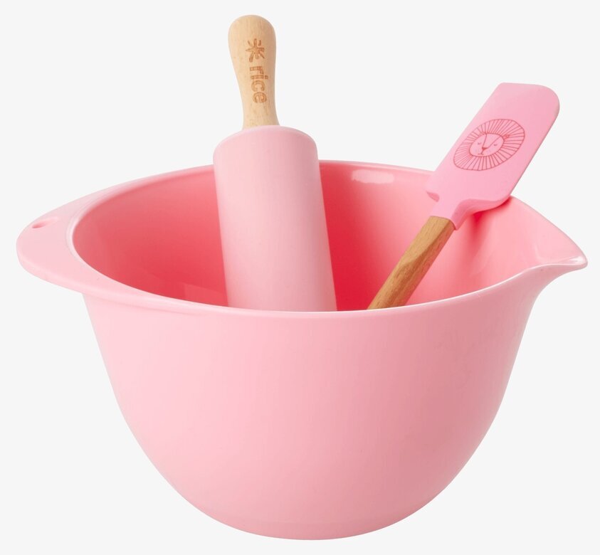 Bakset Lejon Rosa från Rice med skål, kavel och slickepott