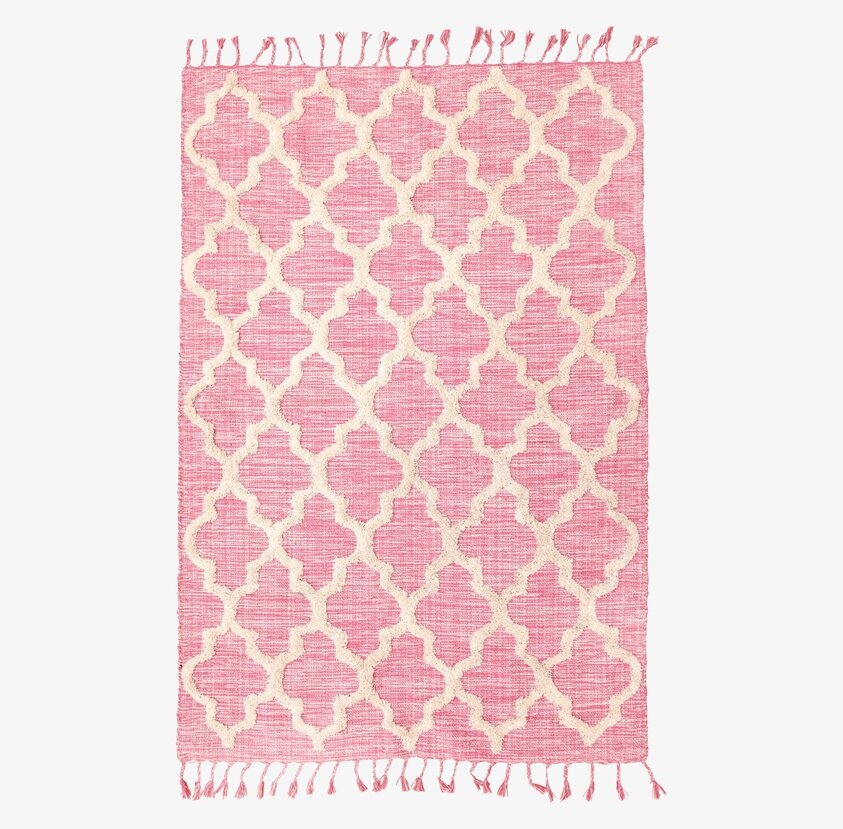 Bomullsmatta Pink Design från Rice med rosa och vitt mönster