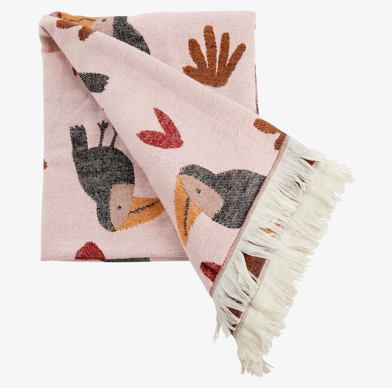 Pläd Jungle Animals Print Soft Pink från Rice med djurmotiv