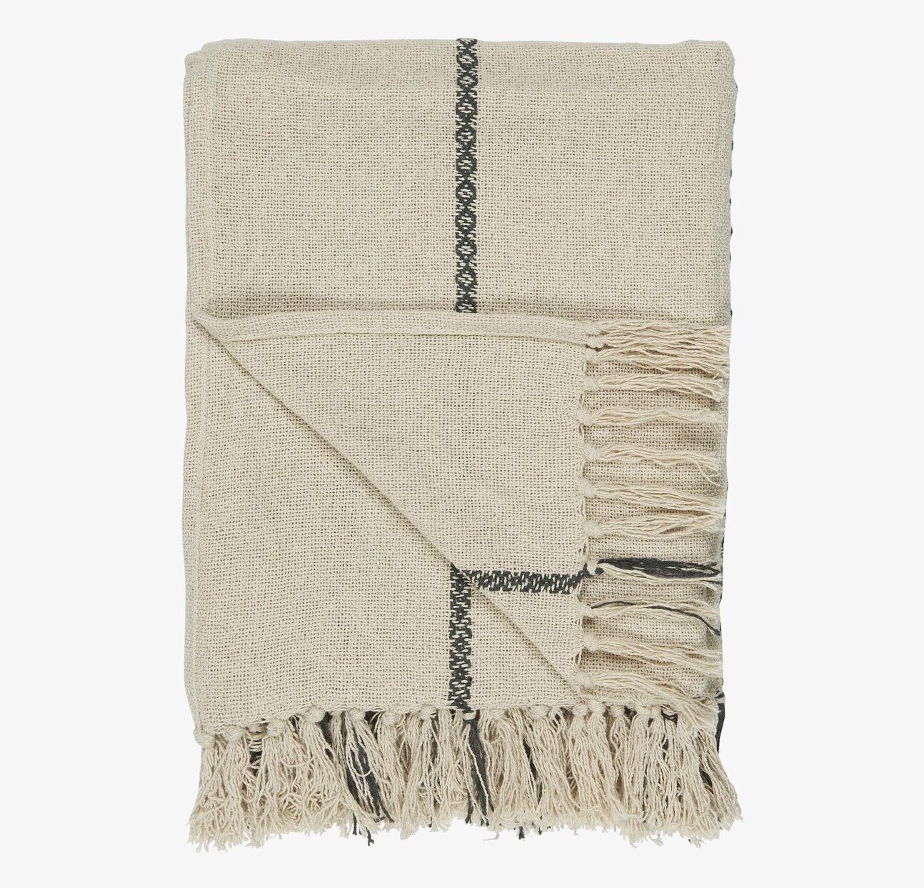 Pläd Stripes Creme/Svart från IB Laursen med fransar