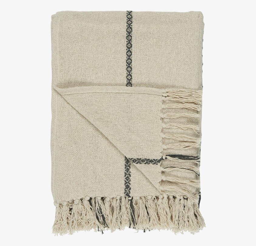 Pläd Stripes Creme/Svart från IB Laursen med fransar