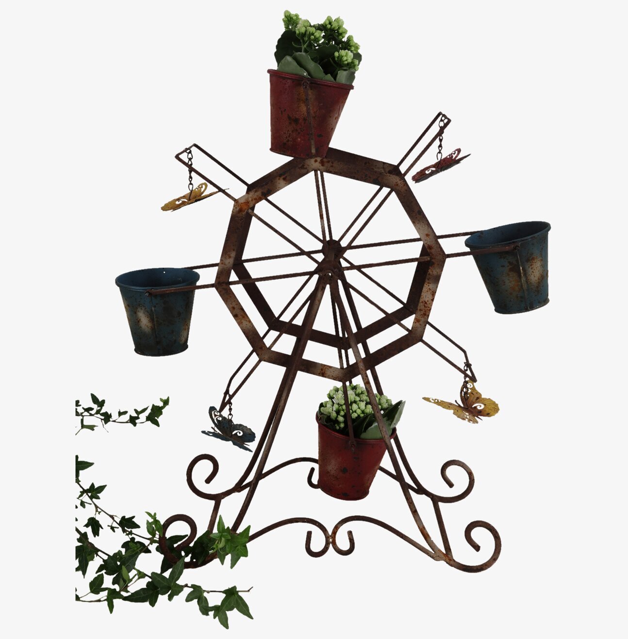 Planteringshjul Med Fjärilar från Silkflower i trädgård