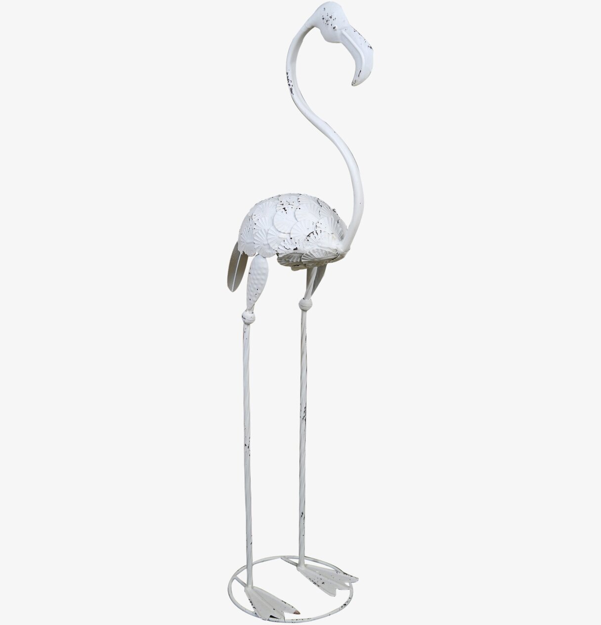 Gårdsflamingo Vit från Silkflower i metall med rustik finish